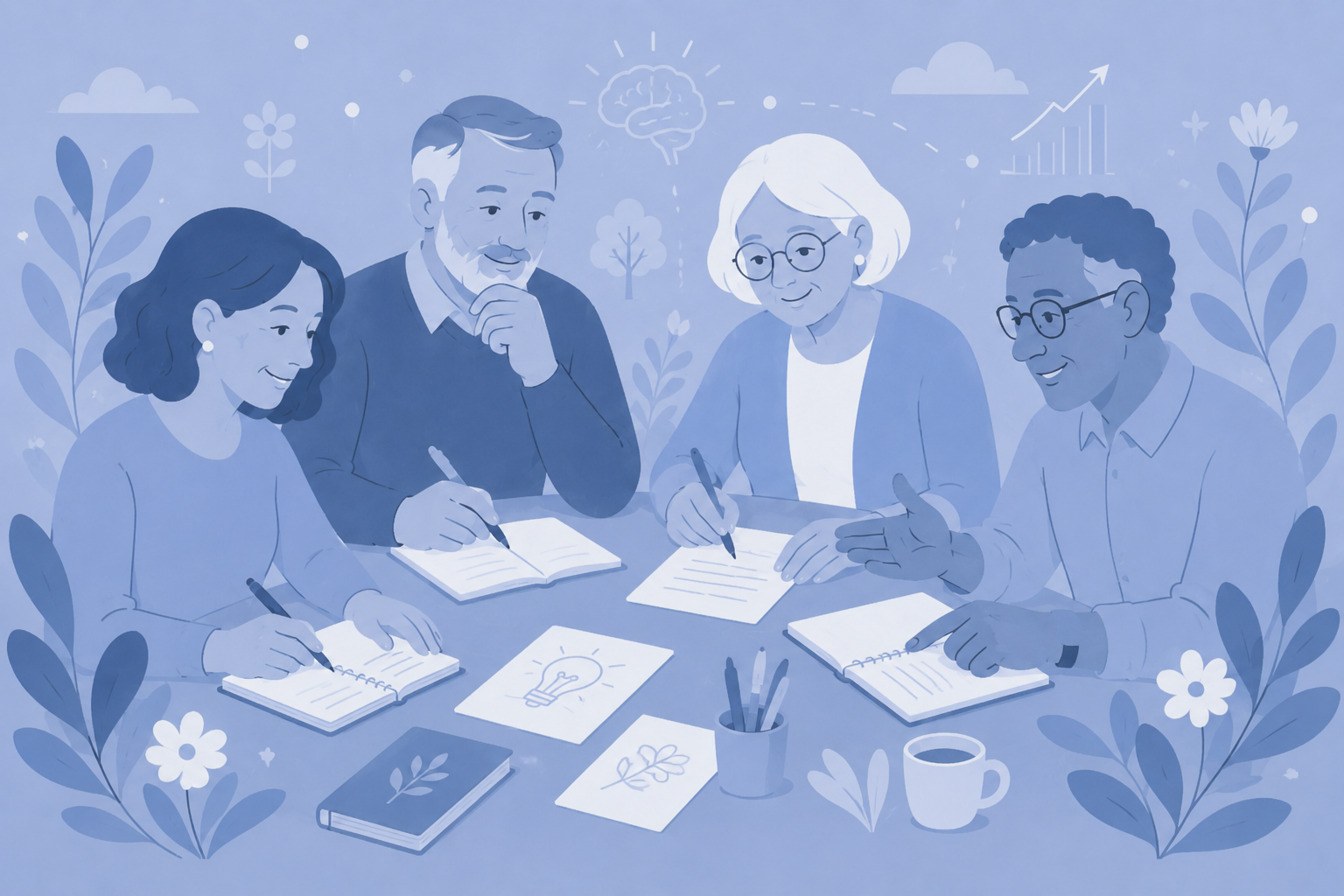 Adults learning and exchanging ideas together