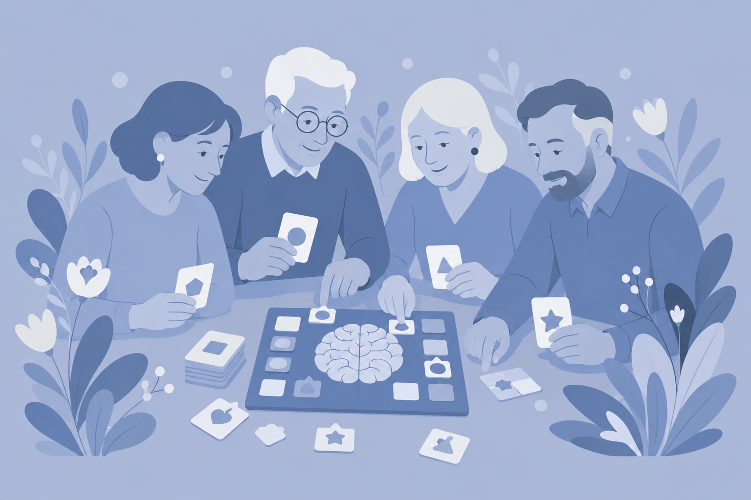 A group participating in a tabletop challenge