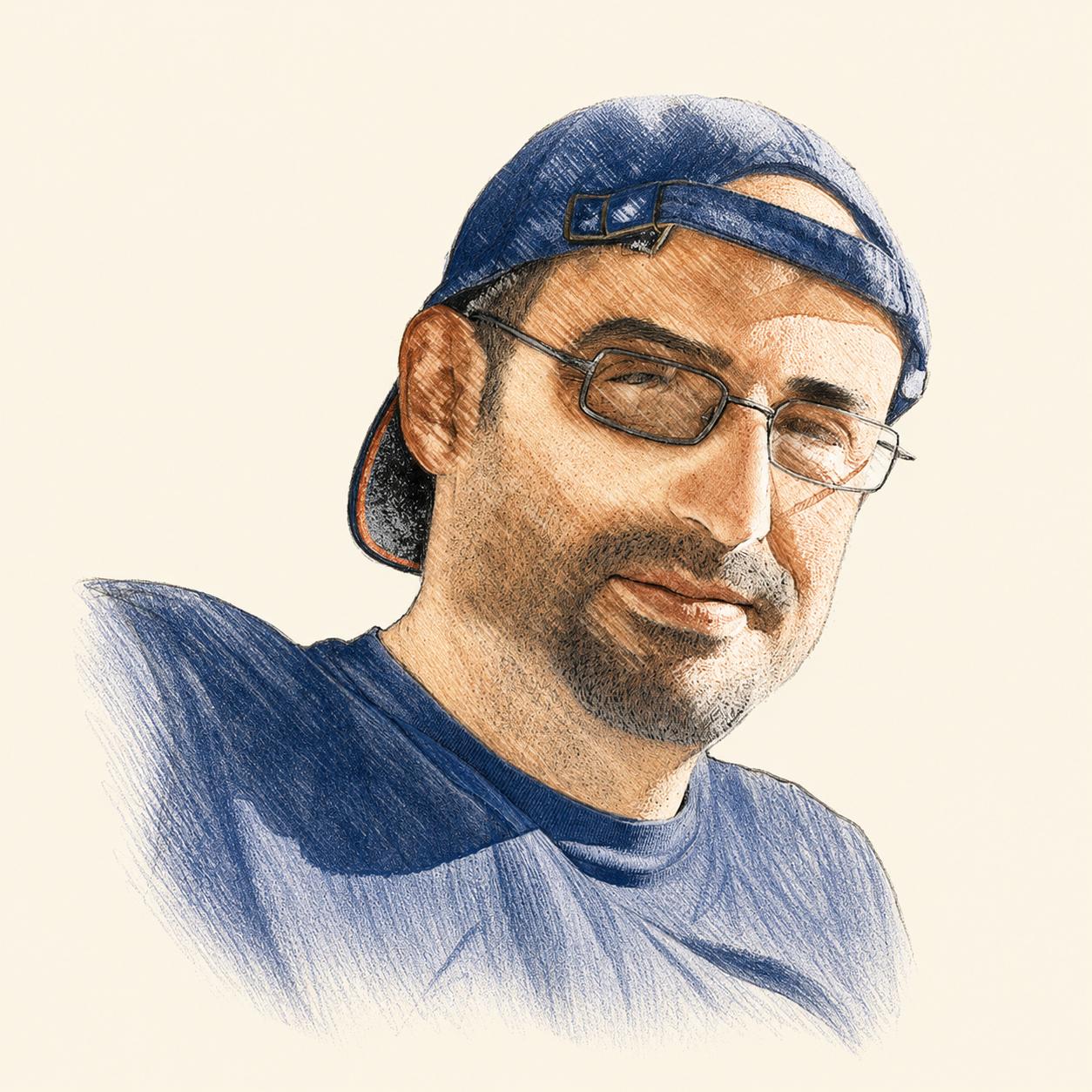 Colored portrait rendering of Claudio Fiorani