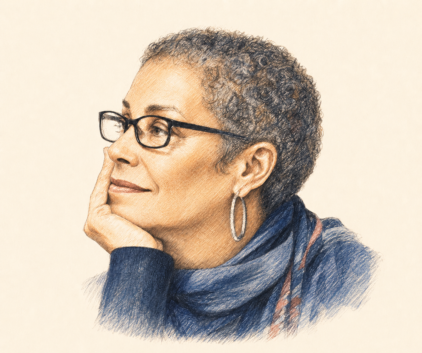 Colored portrait rendering of Susan Fiorani smiling